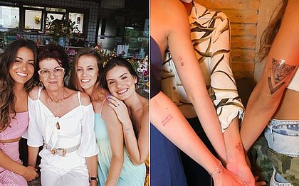 Camila Queiroz leva mãe e irmãs para fazer tatuagens juntas