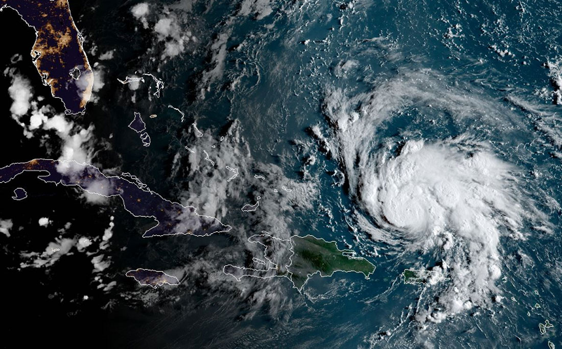 Imagem de satélite da aproximação do furacão Dorian